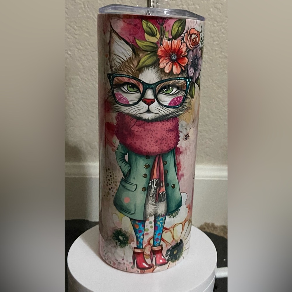 Wild Wacky Cat Floral 20 oz tumbler